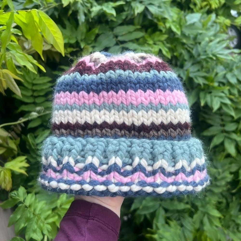 Hand knit chunky beanie, Cotton Candy Knit